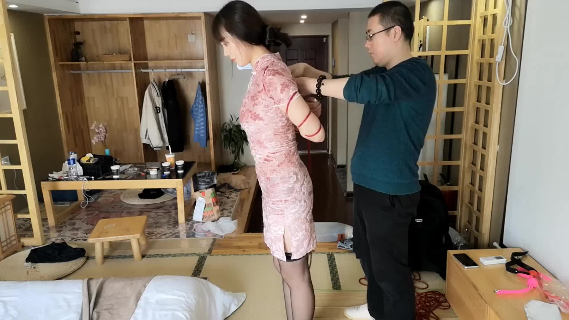 【随心原创】 杨阳 粉色旗袍 五花 驷马 红色硅胶口球塞紧