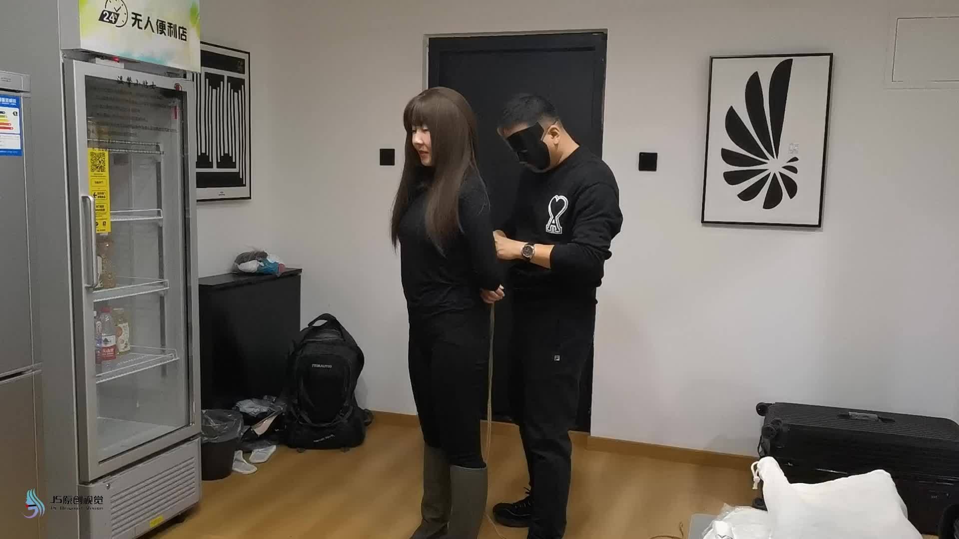 【JS原创】 艾菲女努训练游戏黑衣长靴紧缚口球